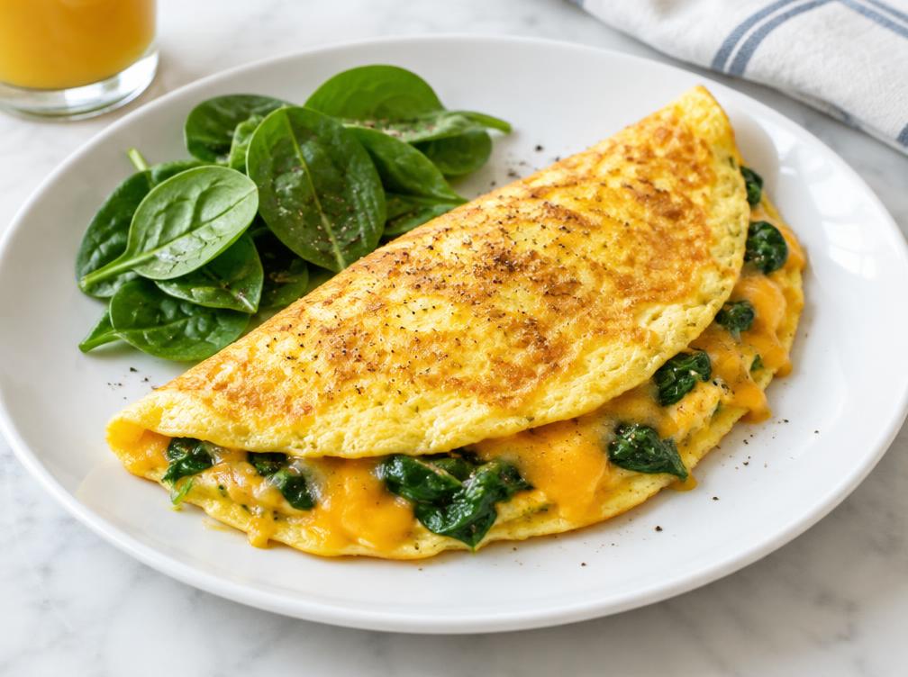 Omletă cu spanac proaspăt și brânză cheddar maturată